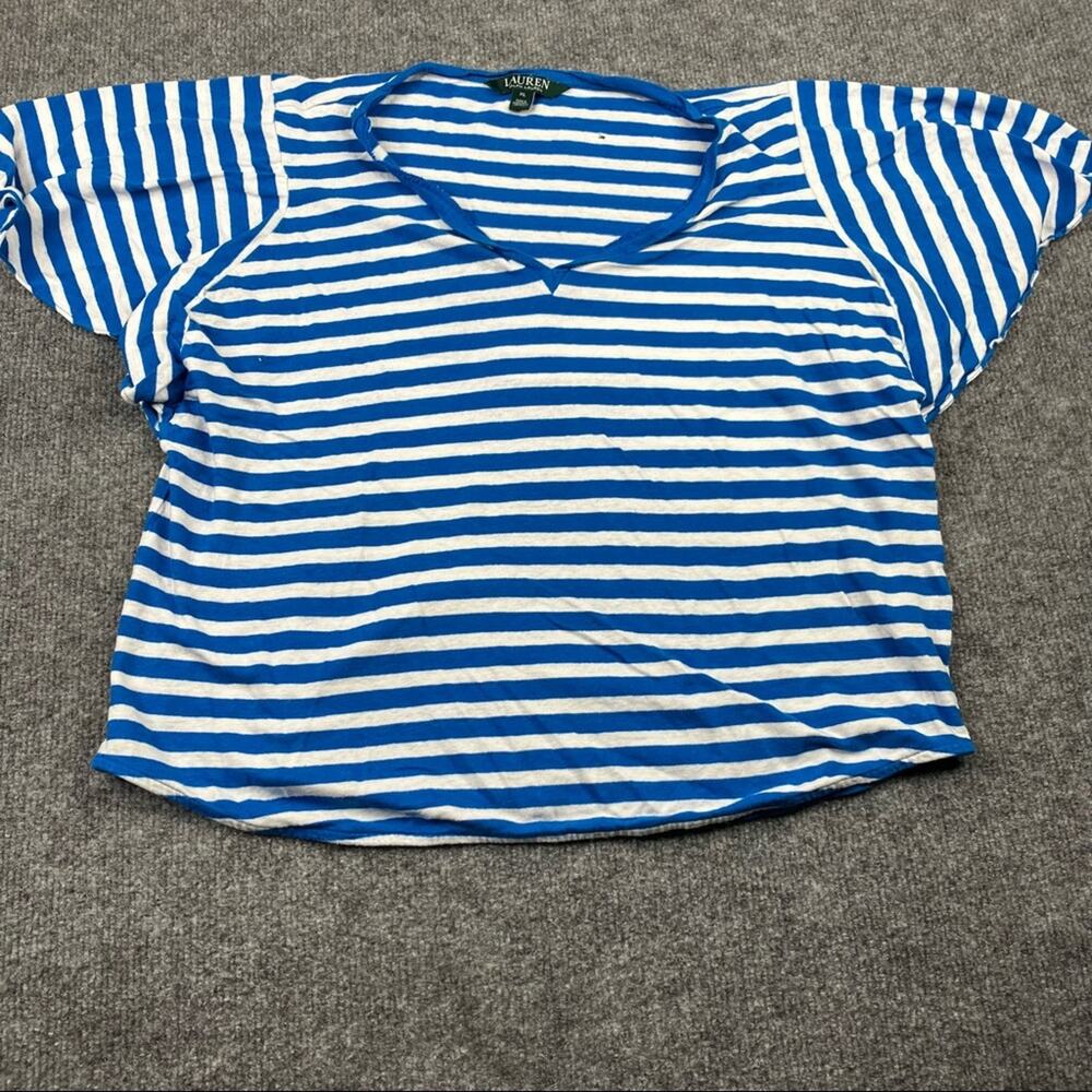 Lauren Ralph Lauren BLUE/White Stripped T with Detail, Size XL